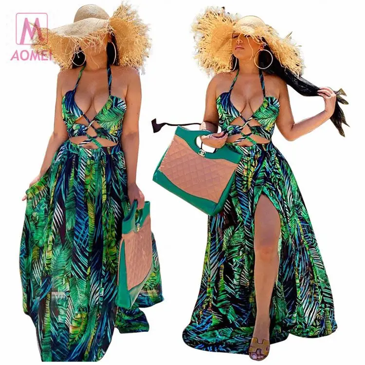 

Z00003 Hot Sell Women Maxi Long Loose Bandage Printing Lady Elegant Sexy Clothes Summer Girls' Casual Dress