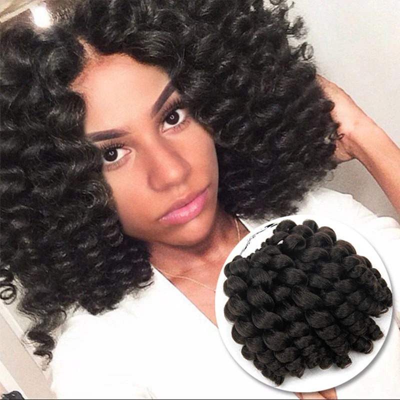 

Jamaican Bounce Synthetic Crochet Hair Extension 8 inch Ombre Jumpy Wand Curl Crochet Braids 22 Roots for Black Women