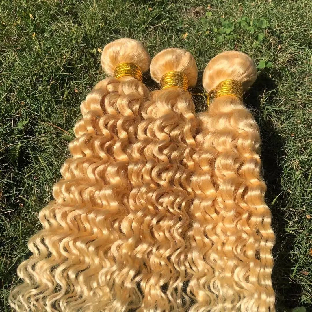 

Top Quality Hair Raw Indian Hair Frontal Deep Curly 613 Blonde Bundles With Closure Cuticle Aligned Virgin Hair