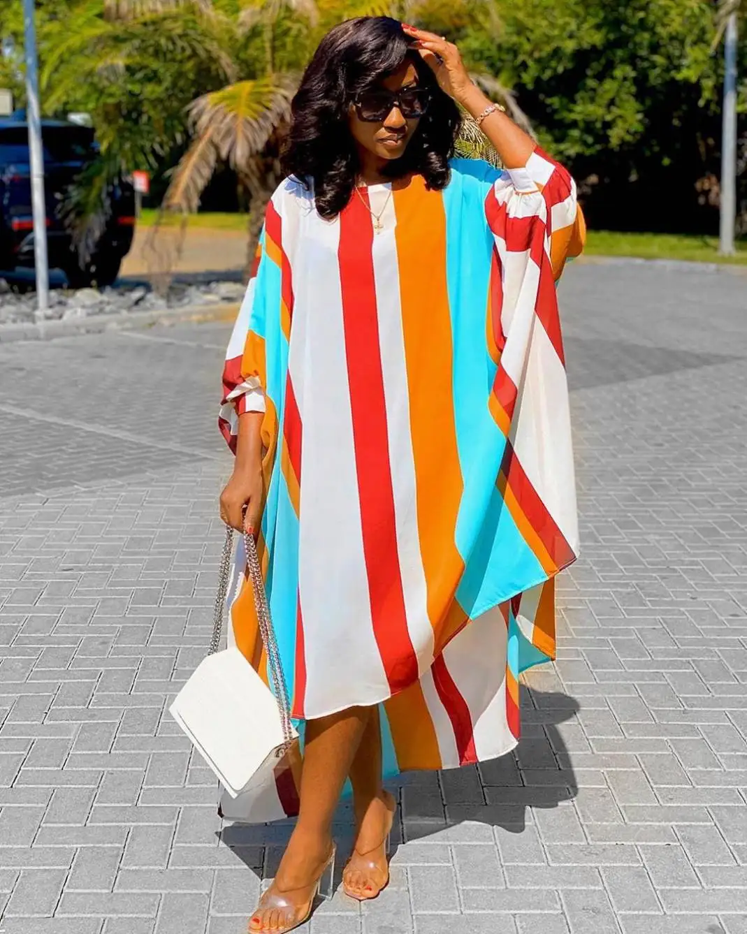 

Casual Striped Loose Maxi Dress Women 2020 Summer Clothes Vestidos Elegant Plus Size Chiffon Long Sleeve African Dresses, As show