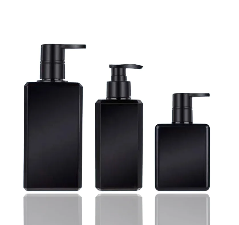 300ml 500ml Custom Black Square Plastic Pet Cosmetic Lotion Shampoo ...