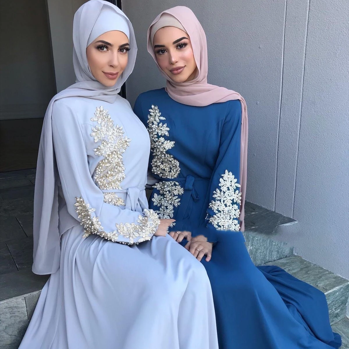 

IDS Wholesale Long Dress Muslim Islamic Clothing Casual Puff Sleeves Robe Abaya Muslim Dresses Dubai, 4 colors