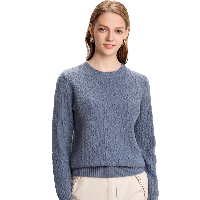 

Ladies Custom Winter Fashion Knitted Crop Oneck Womens Knitwear Merino Wool Cashmere Sweater