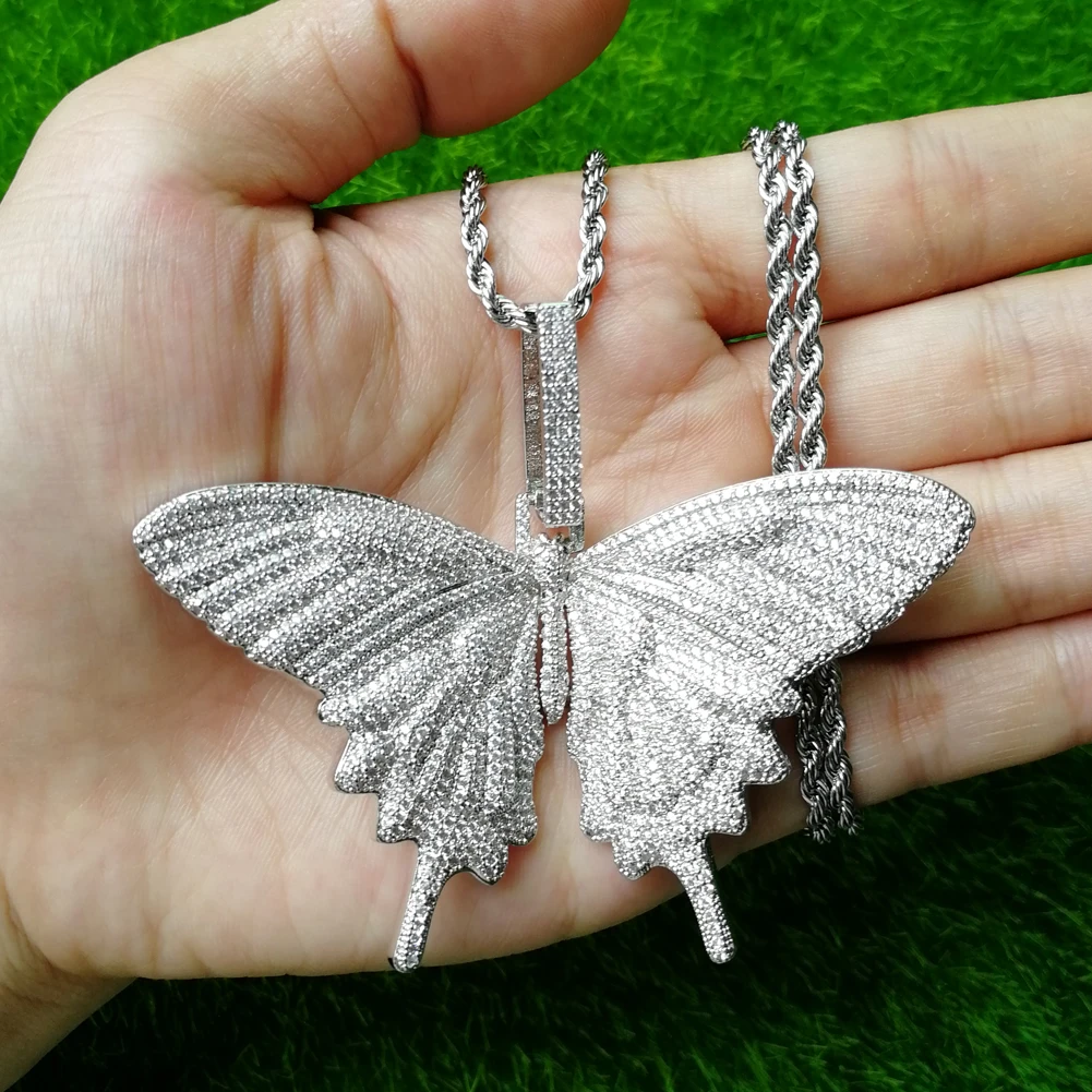 

' CN119 Brass Zircon 6 colors Butterfly Pendants Women Necklace Party Jewelry Men's Hip Hop Necklace