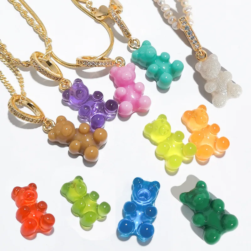 

Gummy Bear Charm For Necklace Colorful Bear Pendant Necklace Accessories