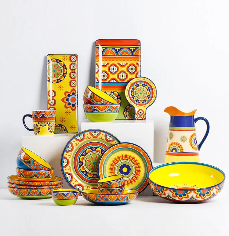 

Hand-painted underglaze ceramic salad western plate large dinner bowl set