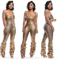 

CE5293 modern pleated pants and glitter crop top 2 piece set women clothing