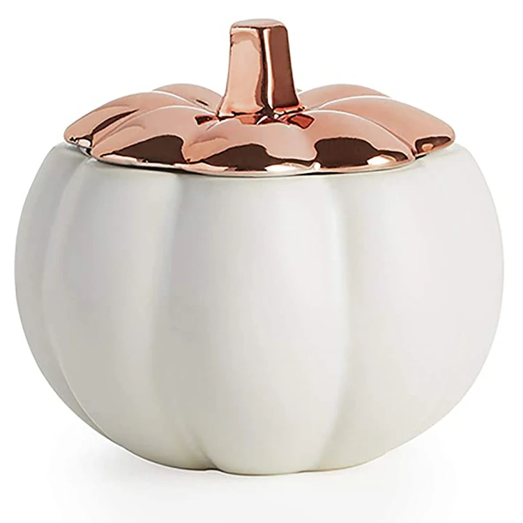 

rose gold lid white decor holidays storage canister Halloween ceramic pumpkin jar