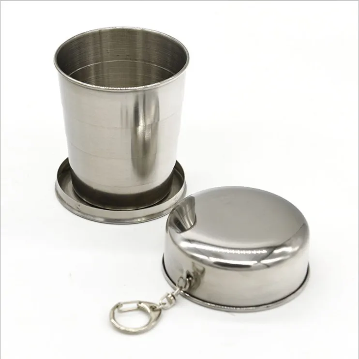 

Expandable stainless collapsible coffee cup durable small folding water tumbler for travel, Silver