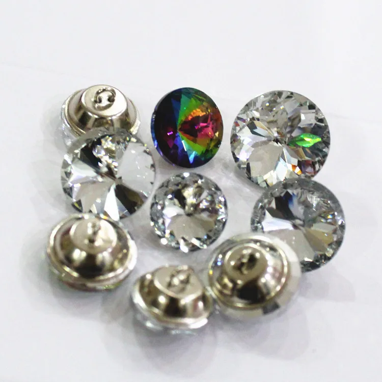 

round shank upholstery sofa glass crystal button for furniture decoration, Transparent, rainbow, tea color, black