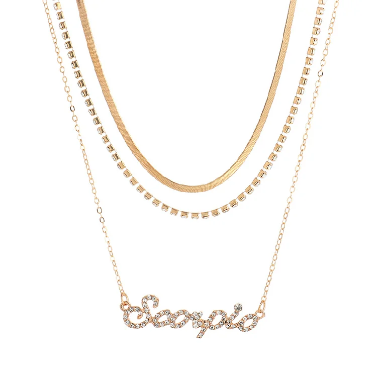 

Multilayer Bisuteria 12 sign bling pendant horoscope diamond zodiac necklace