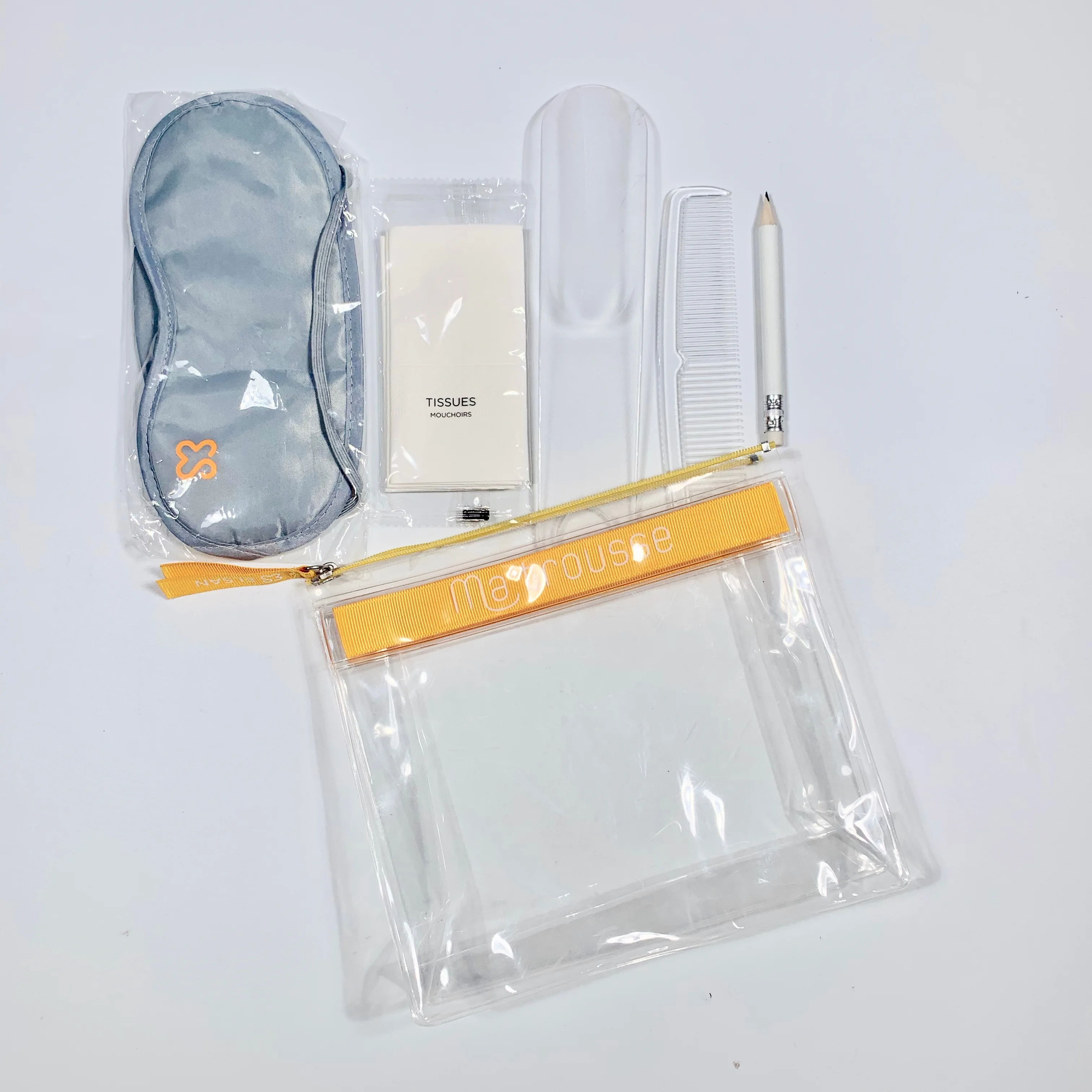 
Customized hotel amenity Comfort kit for airline and travel set with shoehorn comb pen eyemask 