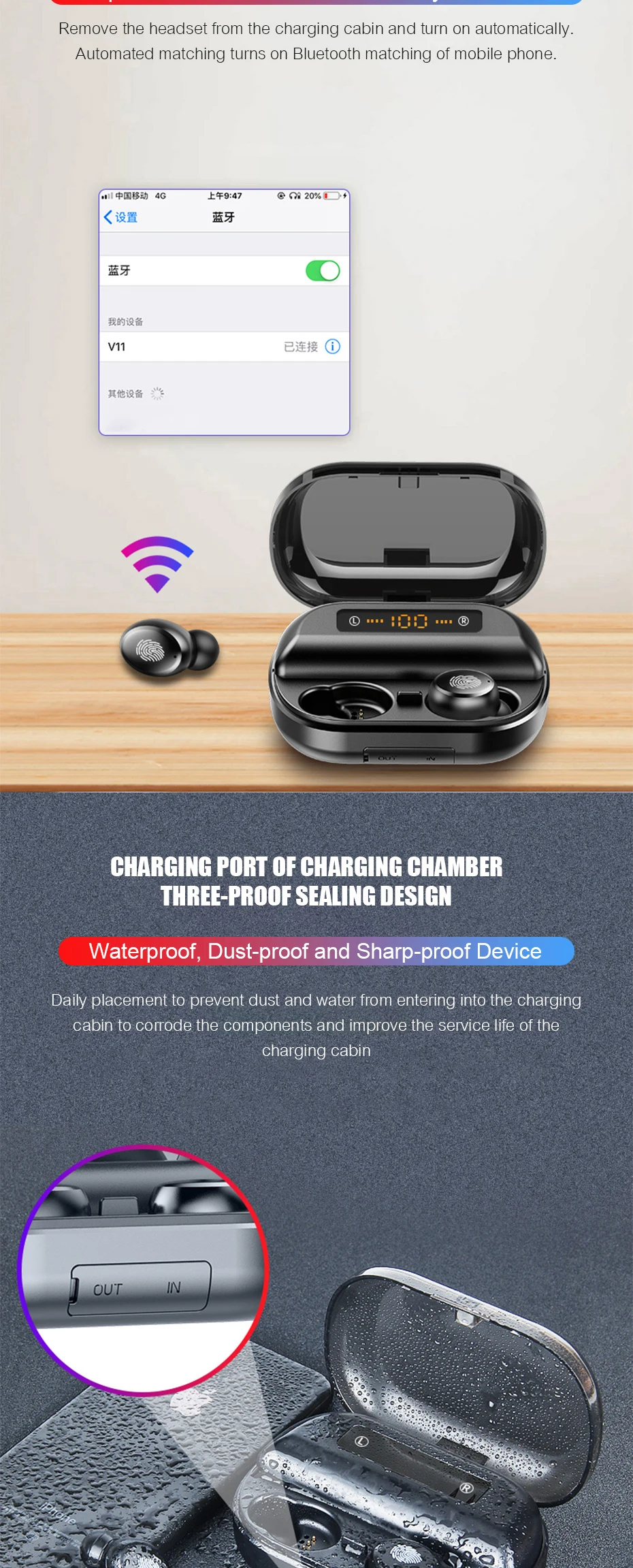 TOPK 2400mAh Waterproof Wireless Bluetooth 5.0 Headset TWS Stereo Earphone Power Bank 2 IN 1 Headphone - ANKUX.COM