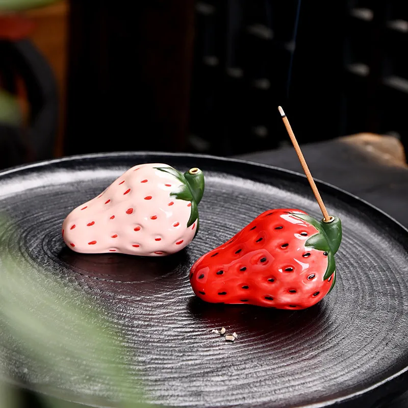 

Strawberry Ceramic Incense Stick Holder Desktop Ornament Office Household Cense Insert Craft Decor