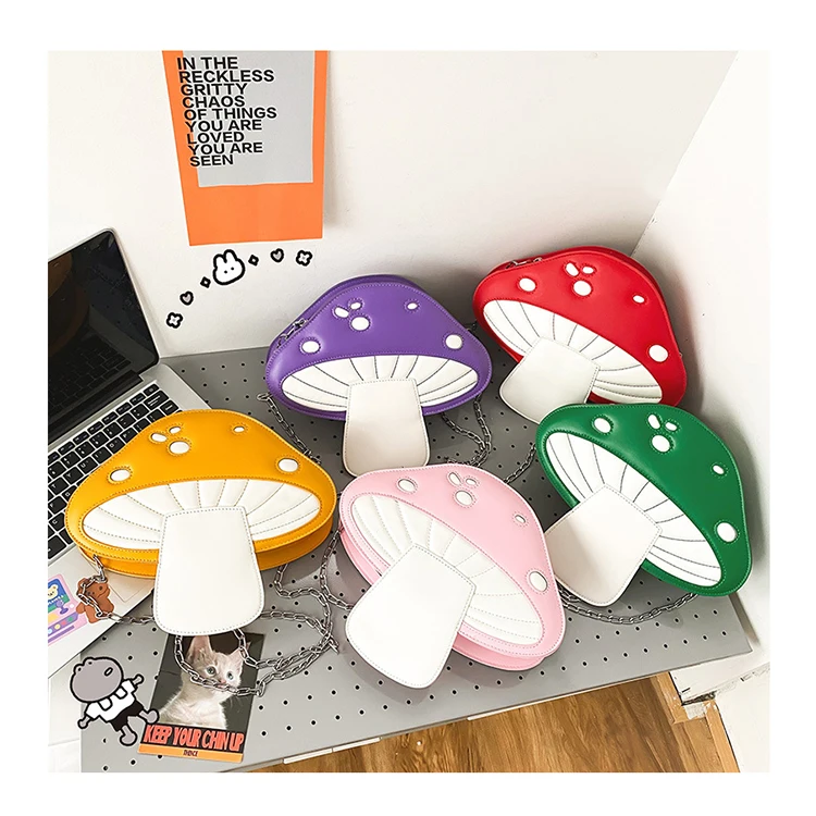 

Cute Multicolor Mushroom Shape Shoulder Bags Fashion Cartoon Girl's Handbags Crossbody Chain Purses Women Party Funny Clutch