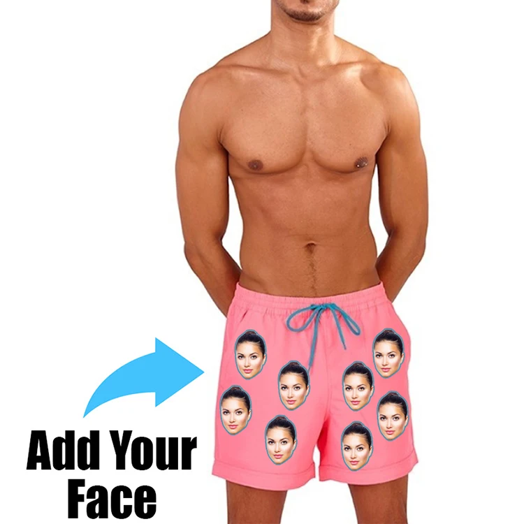 

Dropship Custom printed face manufacturer OEM women beach shorts board shorts men swimming trunks