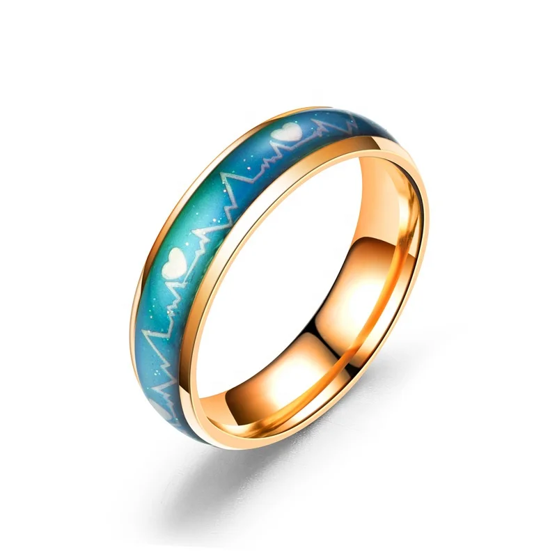 

Hot Selling Heartbeat Graphic Gilded ewelry Stainless Steel Dubai Couple Wedding Ring, Picture shows
