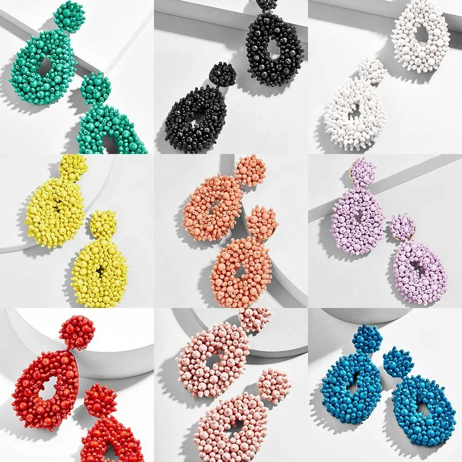 

new products 2020 jewelry water drop beaded tassel earring handmade bohemian teardrop seed beads dangle drop earrings, Same as pictures show,5% color difference exist