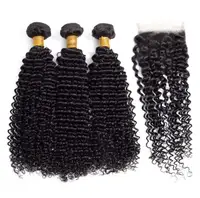 

Wholesale raw cuticle aligned virgin 3 malaysian kinky curly human hair weaves bundles with closure packet
