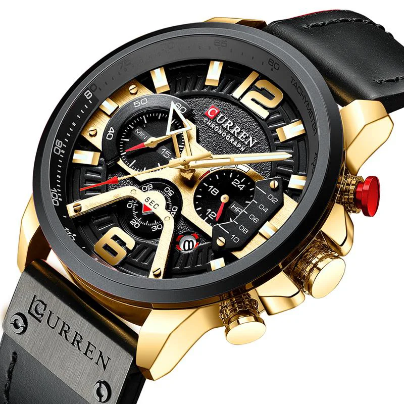 

CURREN 8329 New Men Quartz Watch Leather Business Sport 30M waterproof Men's Multi Chronograph Male Wrist Watch, 5-colors