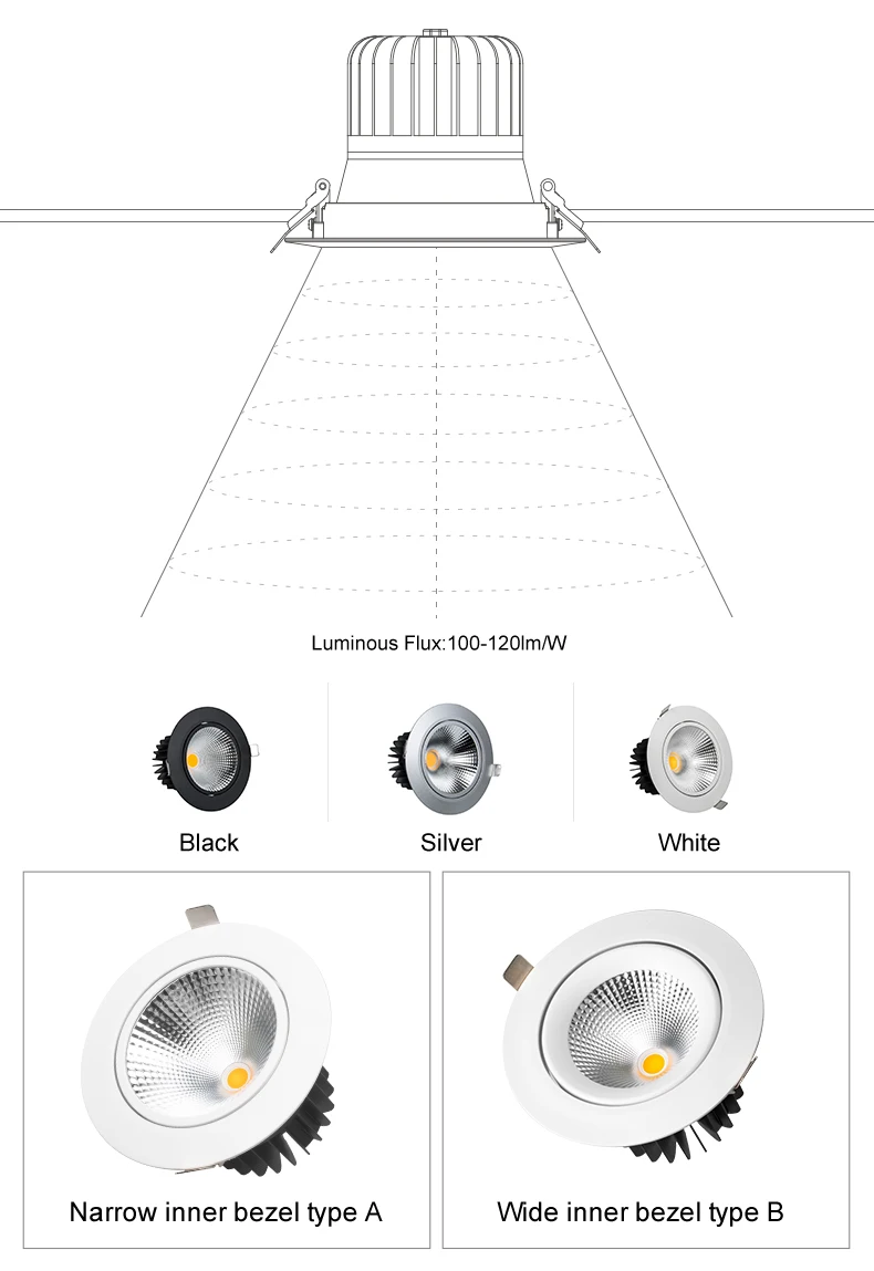 Anti glare 6W-85W CRI90 flicker free 5 years warranty dimmable 30W LED COB downlight