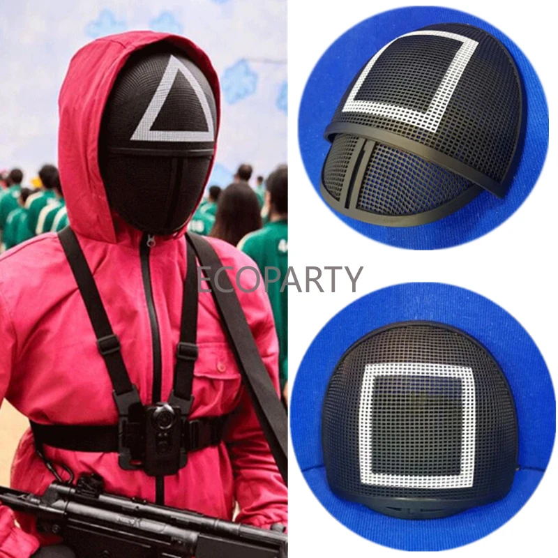 

2022 new ecoparty Squid Game Black Mask Square Circle Cosplay Masks Halloween Party Prop Adult Korean Teleplay ecoparty, Shown