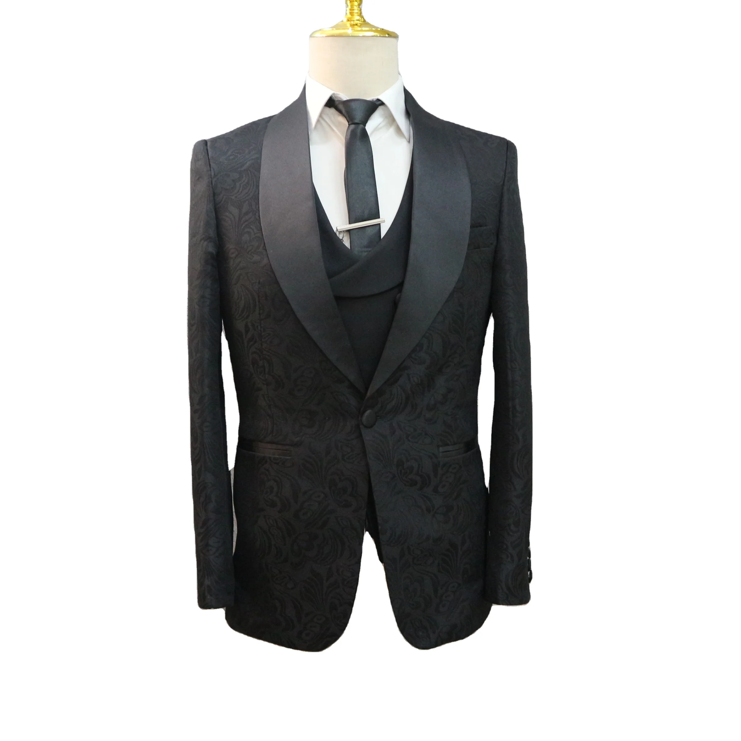 

2023 Business Suits High-end Luxury Italian Design Custom Black Tuxedo Jacket 3 Piece Groom Terno Suit For Men(Jacket+vest+Pants