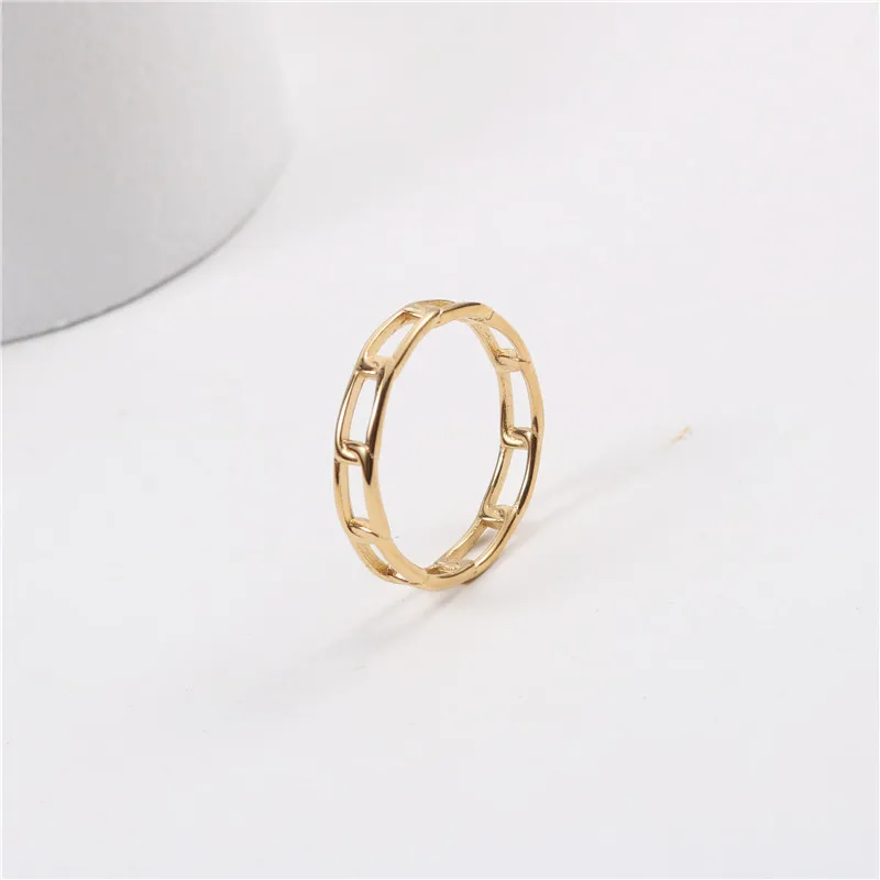 

High End 18K PVD Gold Plated Link Chain Rings Simple Stainless Steel Rings for Women