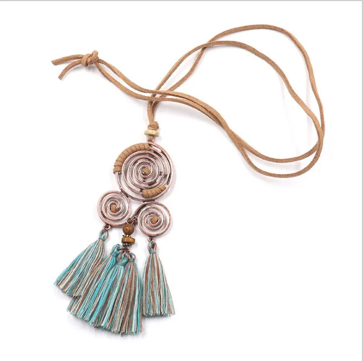 

New hot selling cotton tassel necklace long style pendant sweater chain