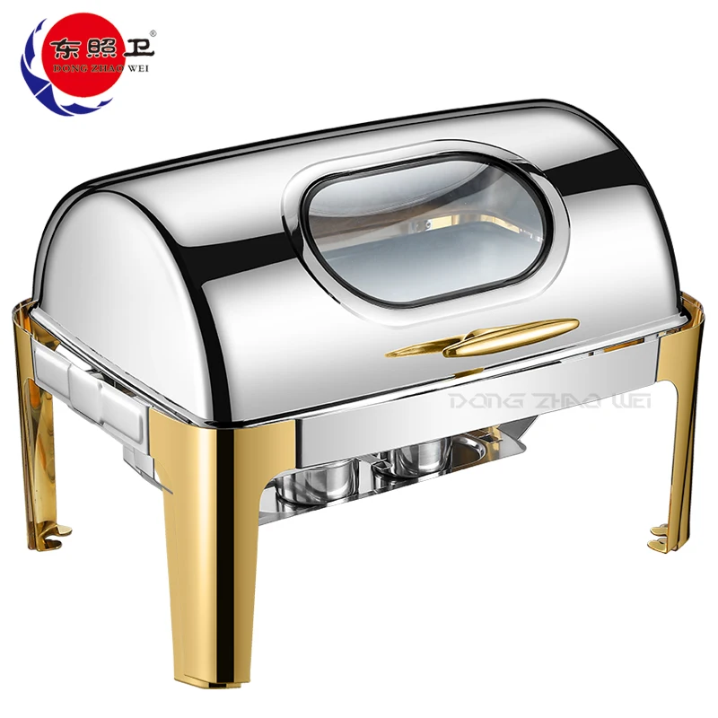 

Fast Food Equipment Buffet Dishes Stainless Steel Food Warmer Double Pans Chafing Dish Buffet Food Warmer Roll Top Chafing Dish