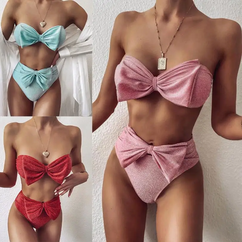 

2021 new arrival Women Hot Style Sexy Butterfly Knot Sparkly Swimsuit Bikini