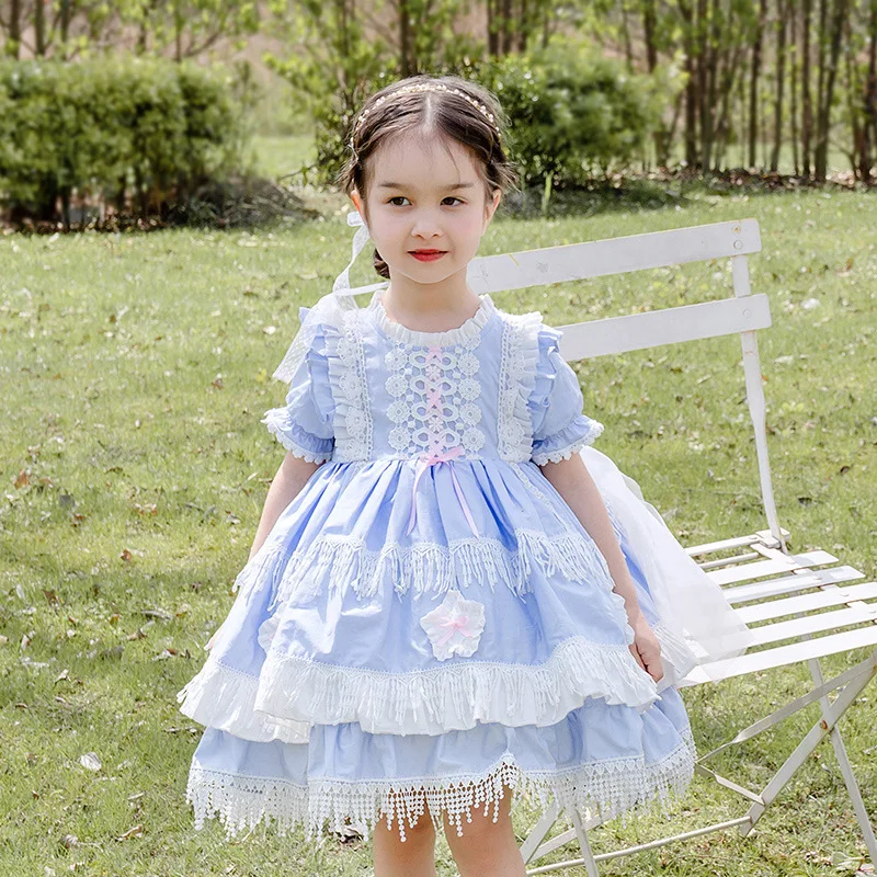 

Kids Girls Summer Dress baby clothing Short Sleeve A-line crochet princess Lolita Dress, Picture shows