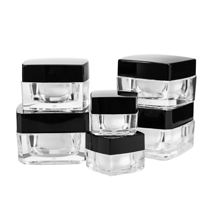 

In Stock Popular Unique 20g 20 ml Clear Black Lid Cosmetic Acrylic Powder Jars Facial Cream Containers