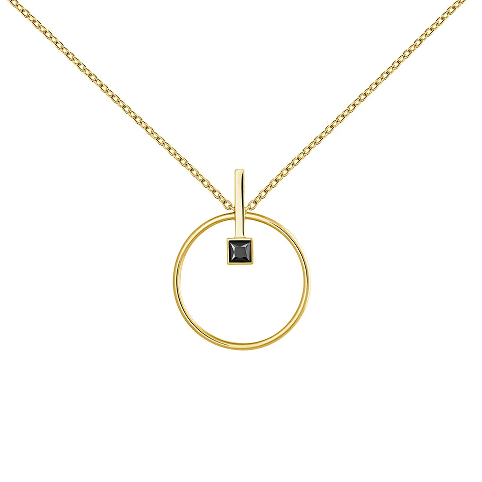 

925 sterling silver circle pendant necklace with black cubic zircon for women Gold plated spinel necklace