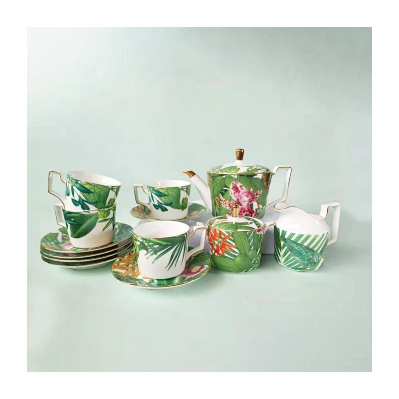 

Tropical rain forest series afternoon tea Bone China gold plated coffee cup series for 6 people, White coffee & tea sets