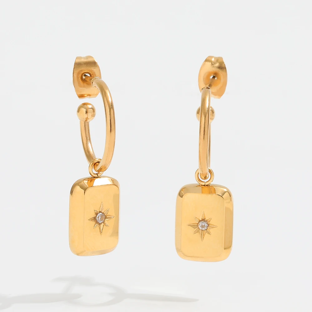 

Trendy Earring 18K Gold Plated Fram Hexagram Zirconia Star Pendant Hoop Earrings Jewelry Stainless Steel Earrings Wholesale