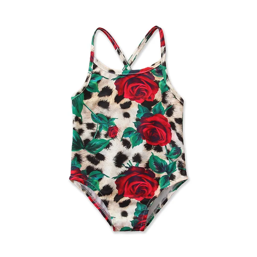

Summer swimsuit girl leopard rose jumpsuit