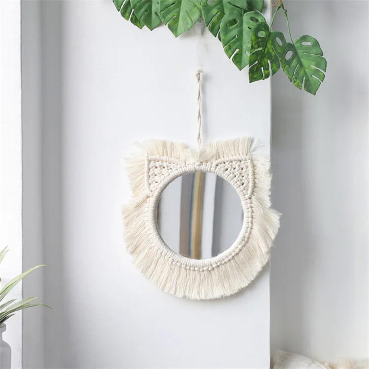 

Big Macrame Mirror Wall Hanging Decoration Tapestry Cotton Rope Knitted, White