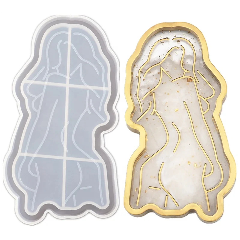 

DIY Model Girl Candle Art Tray Silicone Mold Epoxy Resin Sexy Mannequins Female Body Coaster Abstract Line Plate Mirror Moulds, White