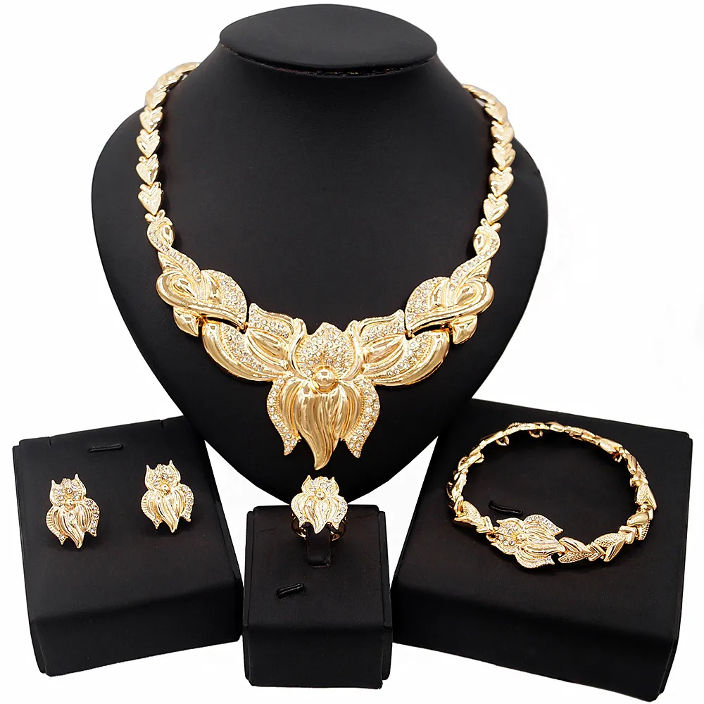 

Yulaili I Love You Xoxo Flowers Hugs and Kisses Jewelry Set Women Africa Fashion 14K Gold Plated Necklace Jewelry Sets X0095