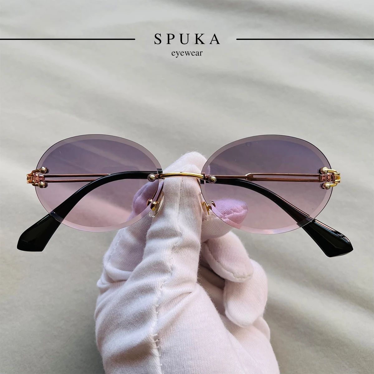 

SPUKA 31275 Retro Oval Rimless Sun Glasses Fashion Vintage Round Men Women Unisex Sunglasses, Photo shows/custom