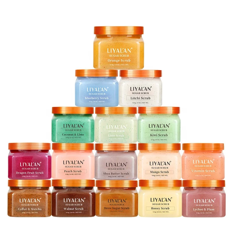 

Wholesale vendor private label natural organic fruit whitening exfoliating sugar body scrub, 12 colors