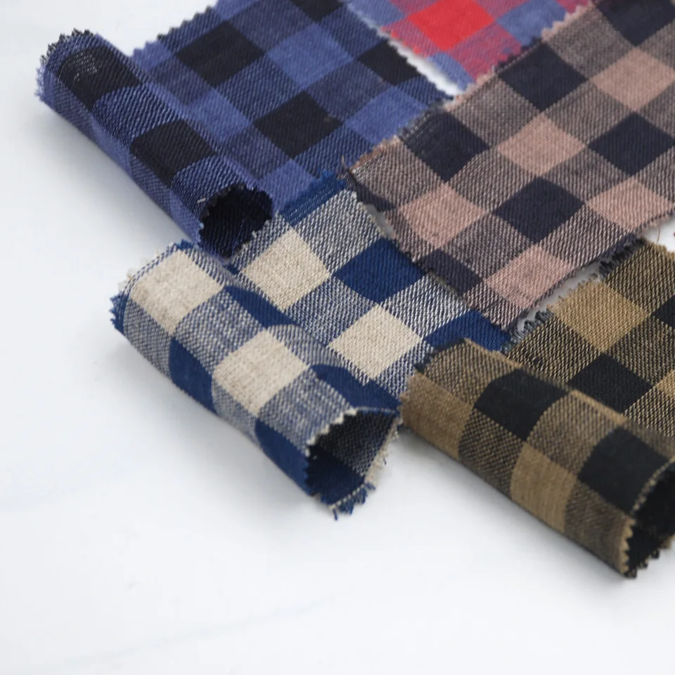 

Stocklot fabric organic Linen plaid seersucker hemp 100% linen yarn dyed check fabric for clothing