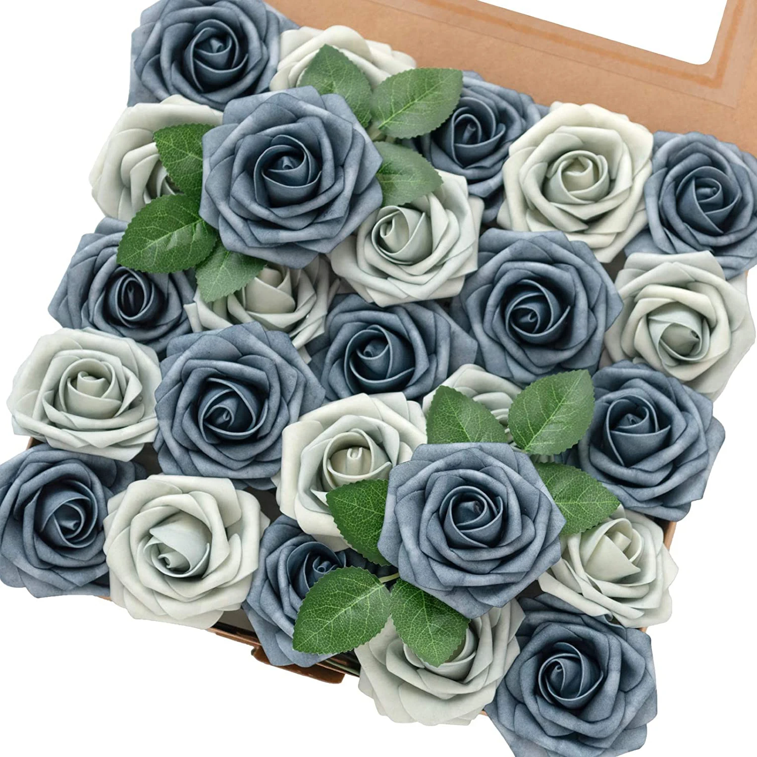 

Roses Artificial Flower Comb 25PCS Realistic Dusty Blue Roses w/Stem for Wedding Bouquets Centerpieces Floral Arrangements Decor