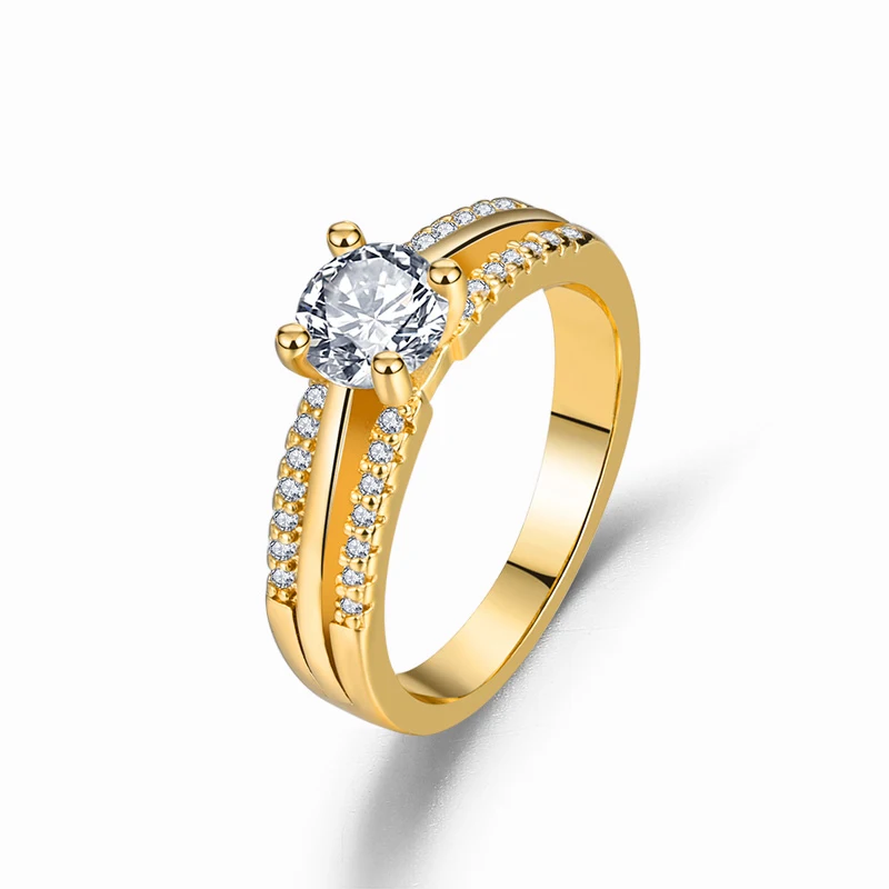 

Dubai Luxury Woman Diamond Ring CZ Zircon 18K Gold Plated Fashion Jewelry Engagement Wedding Ring, Golden