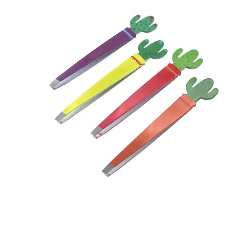 

Professional Stainless Steel Cactus Shape Eyebrow Tweezers Lash Eyebrow Facial Hair Remover, Orange, yellow, red, purple