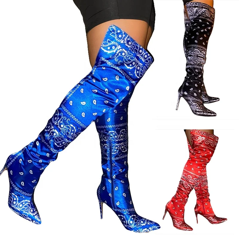 

Winter Stiletto Thigh High Boots Women Print Over The Knee Boots Women Shoes