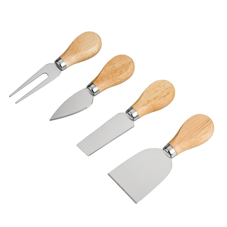 

Fancy Gifts for Housewarming Custom 4 Pieces Stainless Steel Slicer Knives Cutting Tool Set With Wooden Handles Cheese Knife, Natural