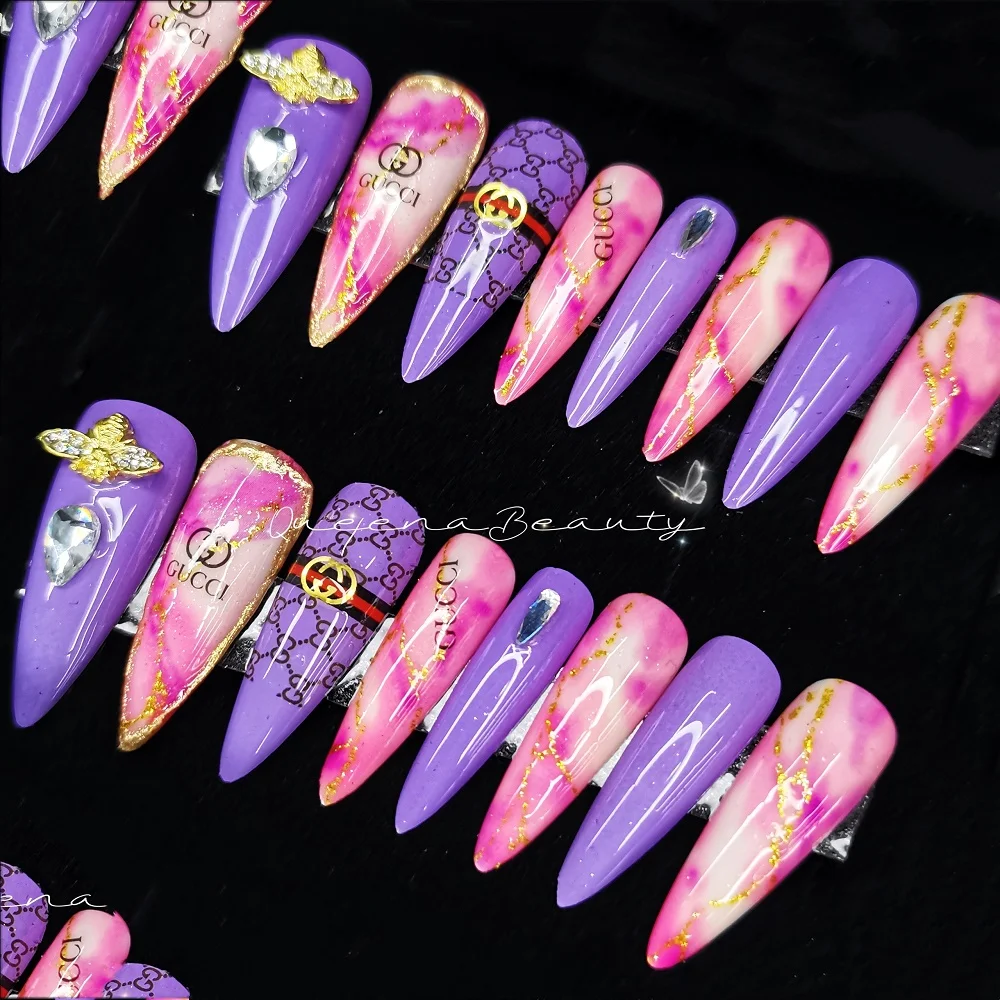 

Rhinestone high Quality Movie Star Nail Design Long Press On False Nails Full Cover acrylic press on nails