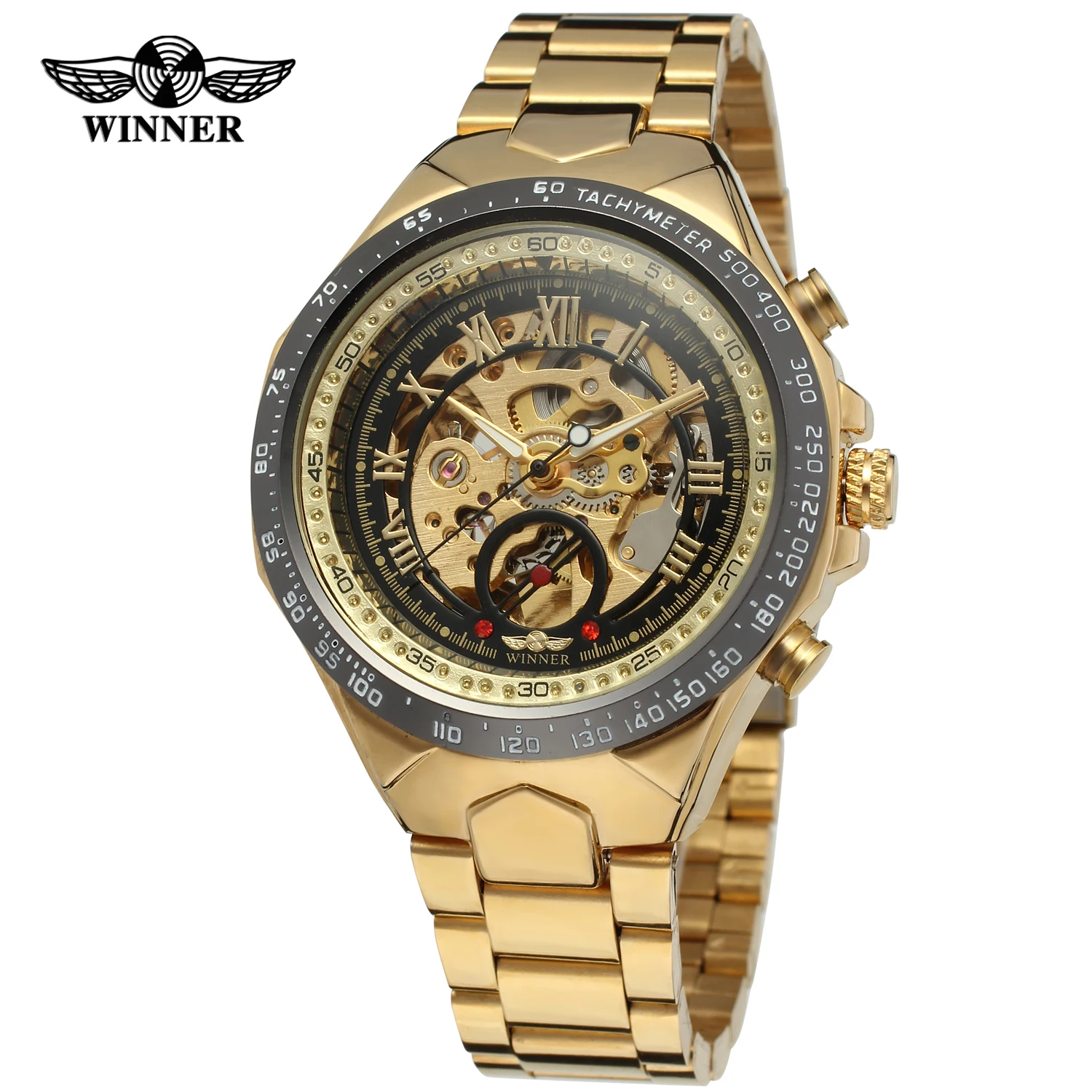

T-Winner 8067 mechanical sport golden watch mens watches top brand luxury montre homme clock men automatic skeleton watch 432
